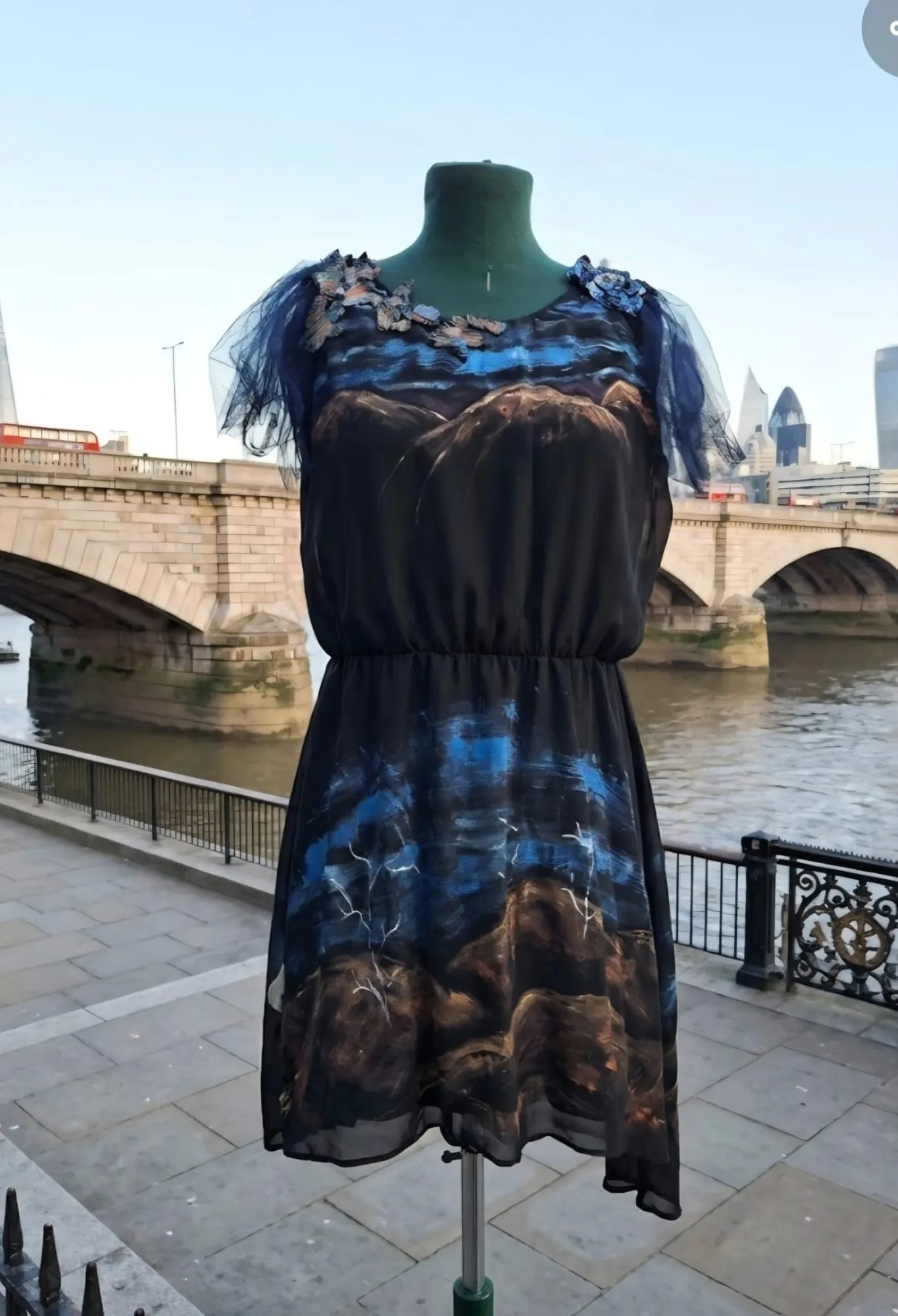 Dress hand-painted with a landscape