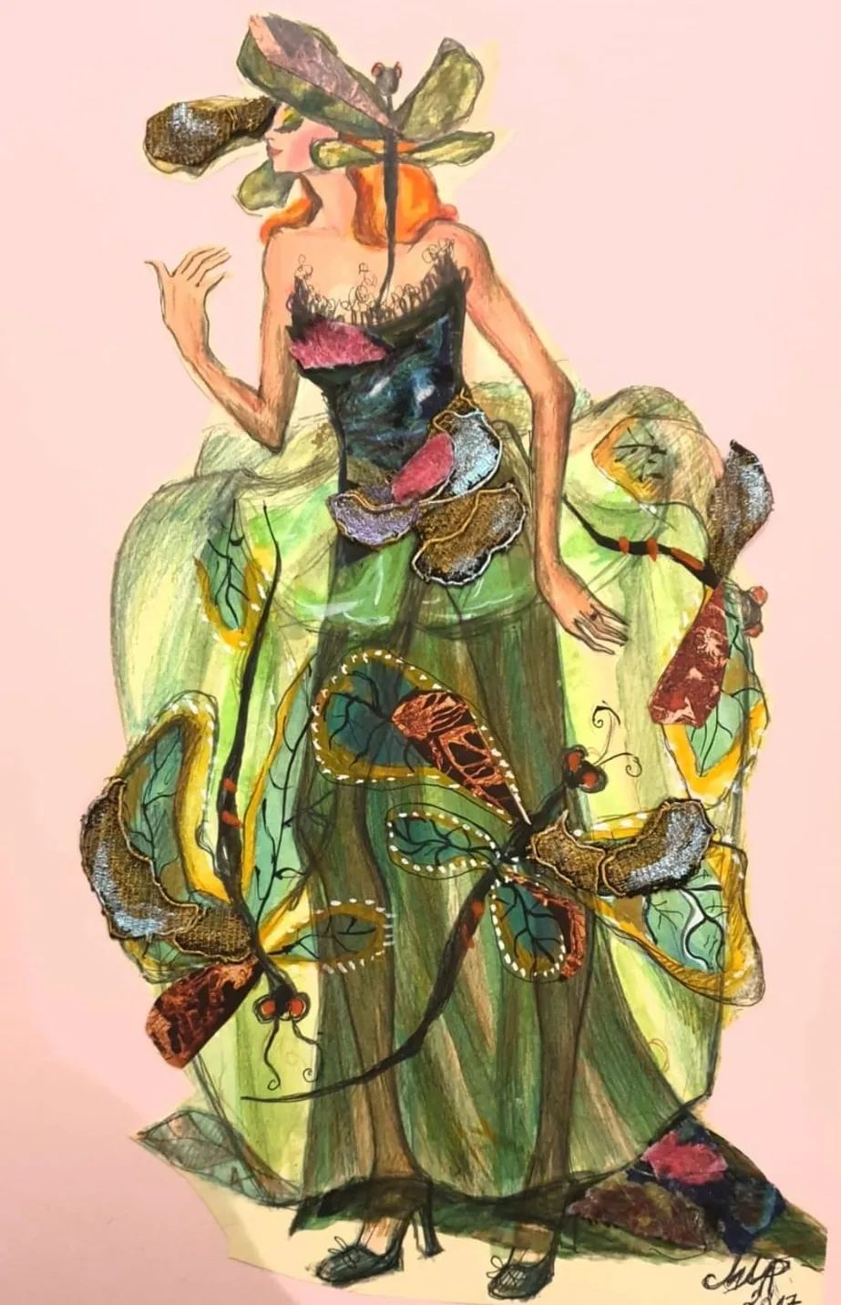Sketch of a green gown
